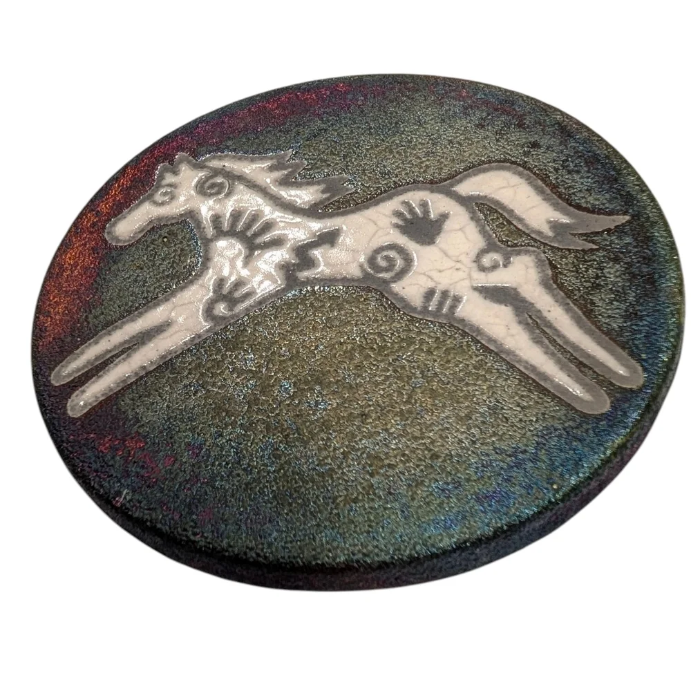 Jeremy Diller Raku Coaster Of Running Horse